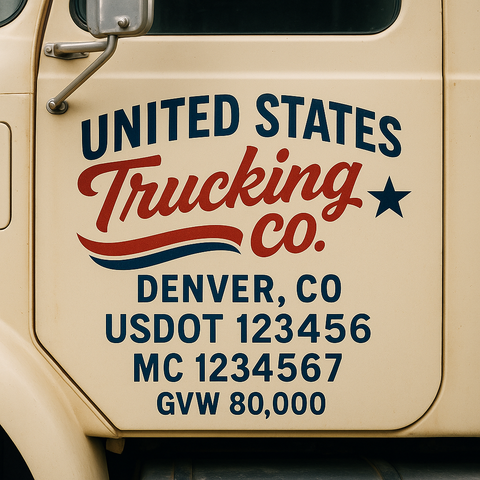 Custom Truck Door USDOT Lettering Decal Sticker Signs With DOT, MC, GVW, KYU, CA Lettering (Set of 2)