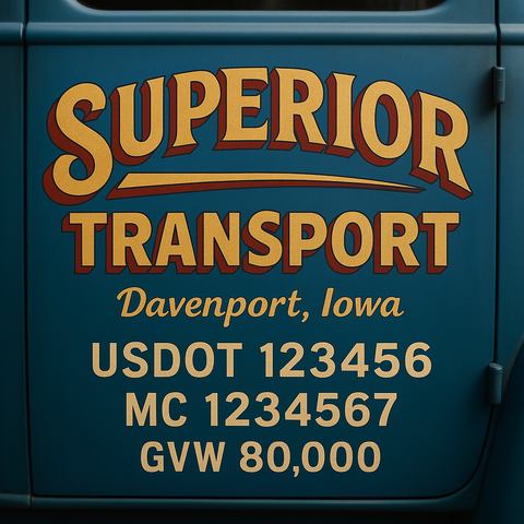 Custom Truck Door USDOT Lettering Decal Sticker Signs With DOT, MC, GVW, KYU, CA Lettering (Set of 2)