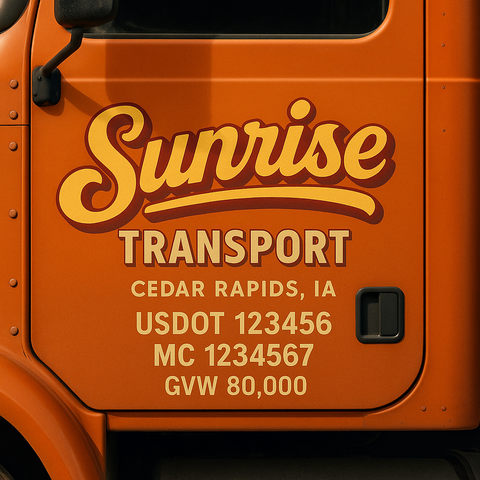 Custom Truck Door USDOT Lettering Decal Sticker Signs With DOT, MC, GVW, KYU, CA Lettering (Set of 2)