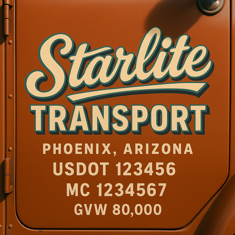 Custom Truck Door USDOT Lettering Decal Sticker Signs With DOT, MC, GVW, KYU, CA Lettering (Set of 2)