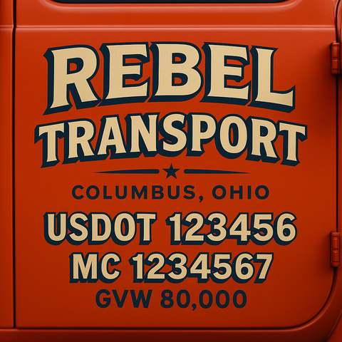 Custom Truck Door USDOT Lettering Decal Sticker Signs With DOT, MC, GVW, KYU, CA Lettering (Set of 2)