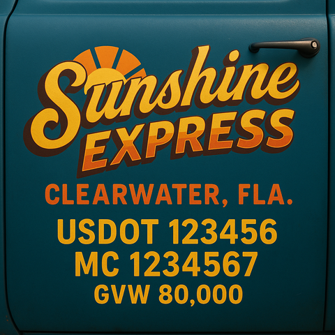 Custom Truck Door USDOT Lettering Decal Sticker Signs With DOT, MC, GVW, KYU, CA Lettering (Set of 2)