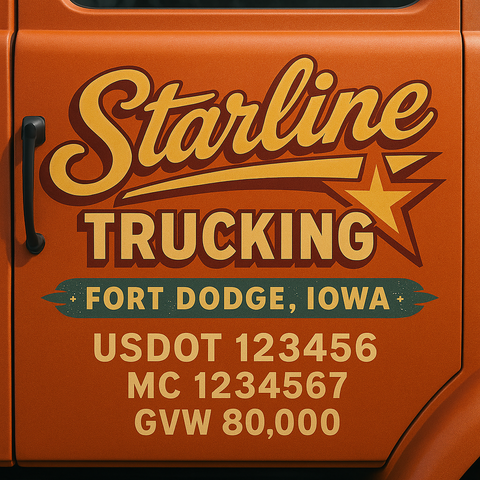 Custom Truck Door USDOT Lettering Decal Sticker Signs With DOT, MC, GVW, KYU, CA Lettering (Set of 2)