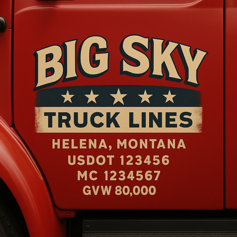 Custom Truck Door USDOT Lettering Decal Sticker Signs With DOT, MC, GVW, KYU, CA Lettering (Set of 2)