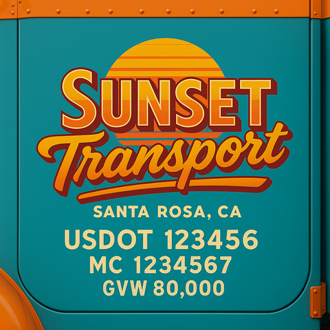 Custom Truck Door USDOT Lettering Decal Sticker Signs With DOT, MC, GVW, KYU, CA Lettering (Set of 2)