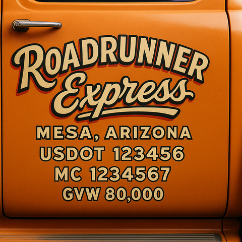 Custom Truck Door USDOT Lettering Decal Sticker Signs With DOT, MC, GVW, KYU, CA Lettering (Set of 2)
