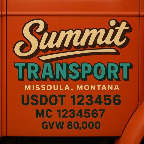 Custom Truck Door USDOT Lettering Decal Sticker Signs With DOT, MC, GVW, KYU, CA Lettering (Set of 2)