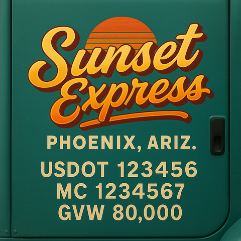 Custom Truck Door USDOT Lettering Decal Sticker Signs With DOT, MC, GVW, KYU, CA Lettering (Set of 2)