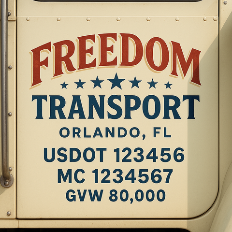 Custom Truck Door USDOT Lettering Decal Sticker Signs With DOT, MC, GVW, KYU, CA Lettering (Set of 2)