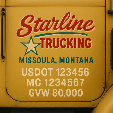 Custom Truck Door USDOT Lettering Decal Sticker Signs With DOT, MC, GVW, KYU, CA Lettering (Set of 2)