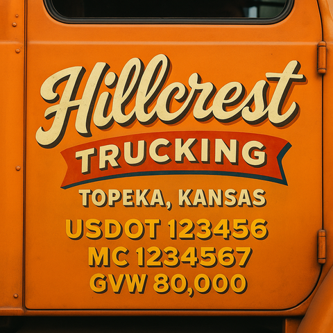 Custom Truck Door USDOT Lettering Decal Sticker Signs With DOT, MC, GVW, KYU, CA Lettering (Set of 2)