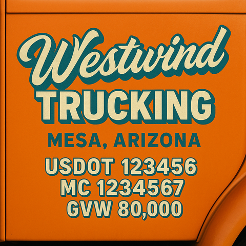 Custom Truck Door USDOT Lettering Decal Sticker Signs With DOT, MC, GVW, KYU, CA Lettering (Set of 2)
