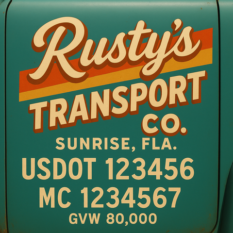 Custom Truck Door USDOT Lettering Decal Sticker Signs With DOT, MC, GVW, KYU, CA Lettering (Set of 2)