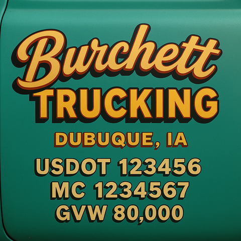 Custom Truck Door USDOT Lettering Decal Sticker Signs With DOT, MC, GVW, KYU, CA Lettering (Set of 2)