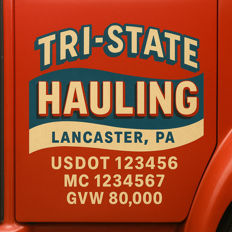 Custom Truck Door USDOT Lettering Decal Sticker Signs With DOT, MC, GVW, KYU, CA Lettering (Set of 2)