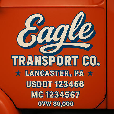 Custom Truck Door USDOT Lettering Decal Sticker Signs With DOT, MC, GVW, KYU, CA Lettering (Set of 2)