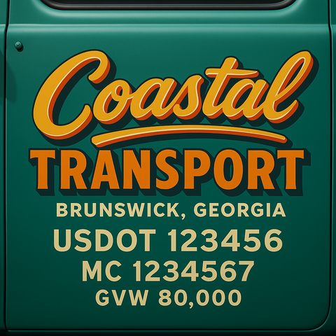 Custom Truck Door USDOT Lettering Decal Sticker Signs With DOT, MC, GVW, KYU, CA Lettering (Set of 2)