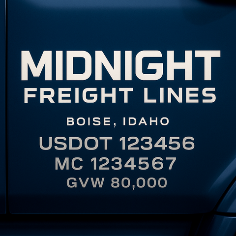 Custom Truck Door USDOT Lettering Decal Sticker Signs With DOT, MC, GVW, KYU, CA Lettering (Set of 2)