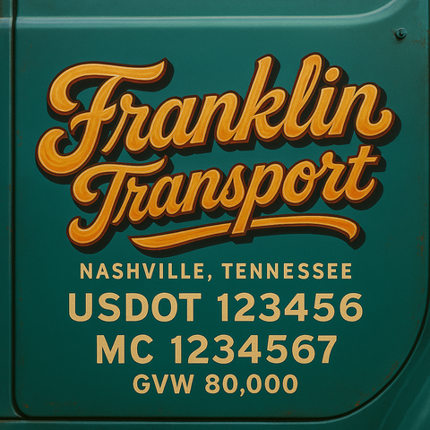 Custom Truck Door USDOT Lettering Decal Sticker Signs With DOT, MC, GVW, KYU, CA Lettering (Set of 2)