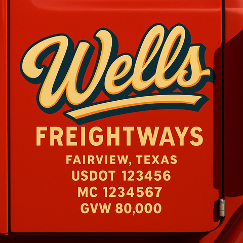 Custom Truck Door USDOT Lettering Decal Sticker Signs With DOT, MC, GVW, KYU, CA Lettering (Set of 2)
