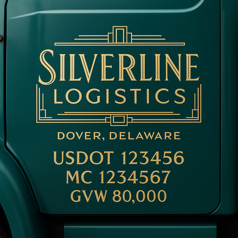 Custom Truck Door USDOT Lettering Decal Sticker Signs With DOT, MC, GVW, KYU, CA Lettering (Set of 2)