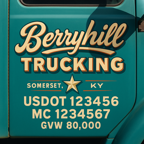 Custom Truck Door USDOT Lettering Decal Sticker Signs With DOT, MC, GVW, KYU, CA Lettering (Set of 2)