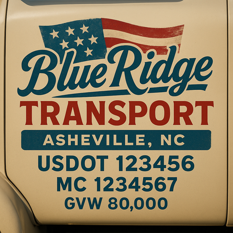 Custom Truck Door USDOT Lettering Decal Sticker Signs With DOT, MC, GVW, KYU, CA Lettering (Set of 2)