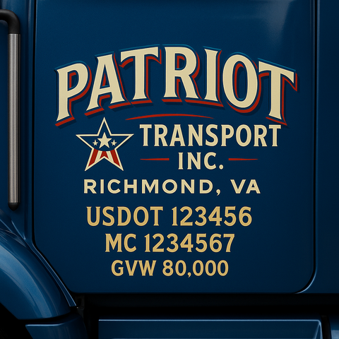 Custom Truck Door USDOT Lettering Decal Sticker Signs With DOT, MC, GVW, KYU, CA Lettering (Set of 2)