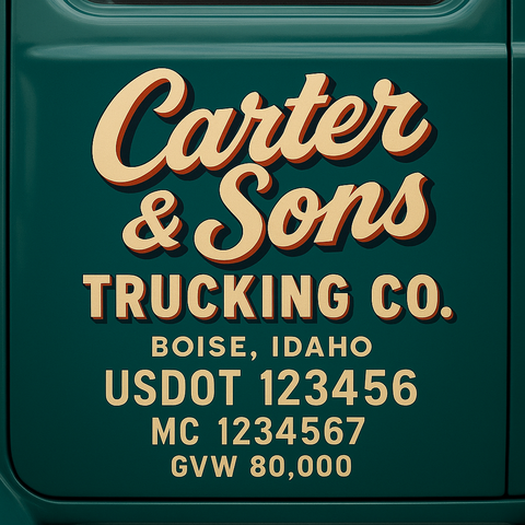 Custom Truck Door USDOT Lettering Decal Sticker Signs With DOT, MC, GVW, KYU, CA Lettering (Set of 2)