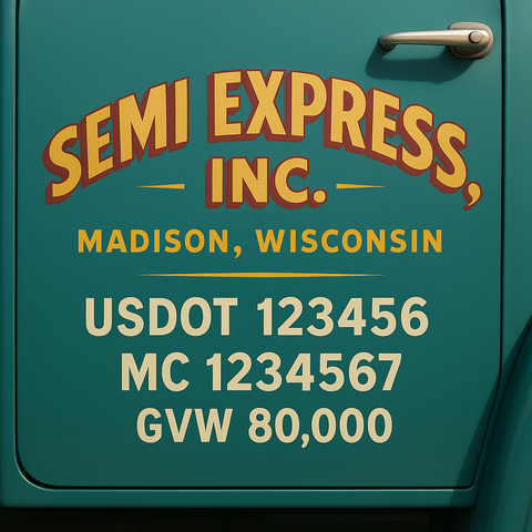 Custom Truck Door USDOT Lettering Decal Sticker Signs With DOT, MC, GVW, KYU, CA Lettering (Set of 2)