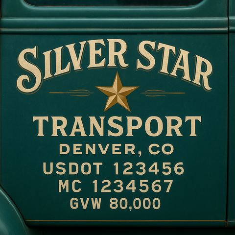 Custom Truck Door USDOT Lettering Decal Sticker Signs With DOT, MC, GVW, KYU, CA Lettering (Set of 2)