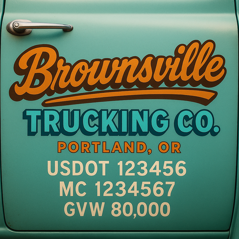 Custom Truck Door USDOT Lettering Decal Sticker Signs With DOT, MC, GVW, KYU, CA Lettering (Set of 2)