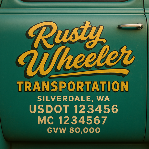Custom Truck Door USDOT Lettering Decal Sticker Signs With DOT, MC, GVW, KYU, CA Lettering (Set of 2)