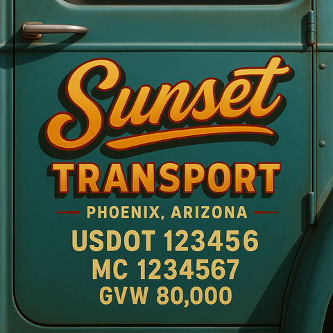 Custom Truck Door USDOT Lettering Decal Sticker Signs With DOT, MC, GVW, KYU, CA Lettering (Set of 2)
