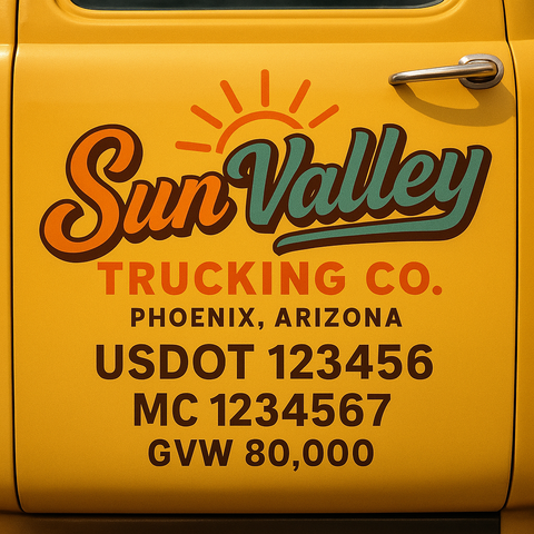 Custom Truck Door USDOT Lettering Decal Sticker Signs With DOT, MC, GVW, KYU, CA Lettering (Set of 2)