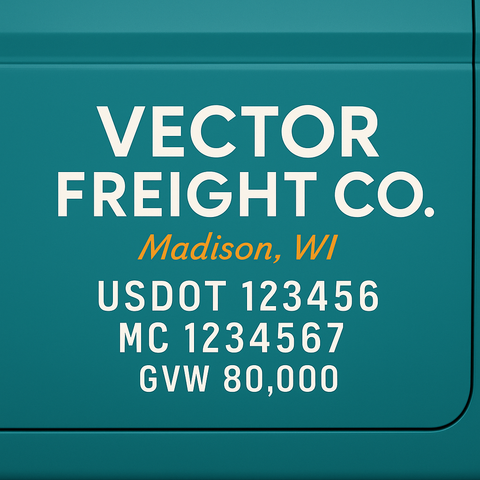 Custom Truck Door USDOT Lettering Decal Sticker Signs With DOT, MC, GVW, KYU, CA Lettering (Set of 2)