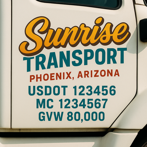 Custom Truck Door USDOT Lettering Decal Sticker Signs With DOT, MC, GVW, KYU, CA Lettering (Set of 2)