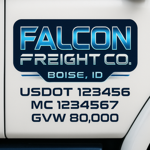 Custom Truck Door USDOT Lettering Decal Sticker Signs With DOT, MC, GVW, KYU, CA Lettering (Set of 2)