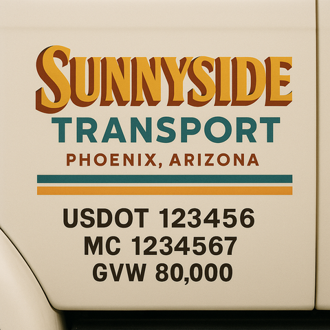 Custom Truck Door USDOT Lettering Decal Sticker Signs With DOT, MC, GVW, KYU, CA Lettering (Set of 2)