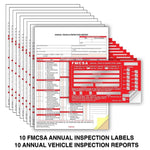 10-Pack FMCSA Annual Vehicle Inspection Label Decal With Annual Vehicle Inspection Report