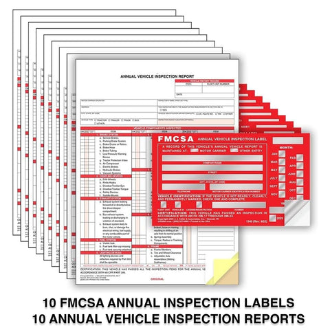 10-Pack FMCSA Annual Vehicle Inspection Label Decal With Annual Vehicle Inspection Report