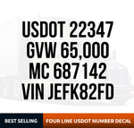 4 Line Truck Decal, USDOT, GVW, MC, VIN