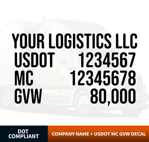 business name usdot mc gvw truck decal cab set