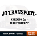 1 Line Curved Company Name + 2 Line Location/Regulation Decal (Set of 2)