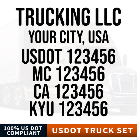trucking company name, location, usdot, mc, ca kyu number decal