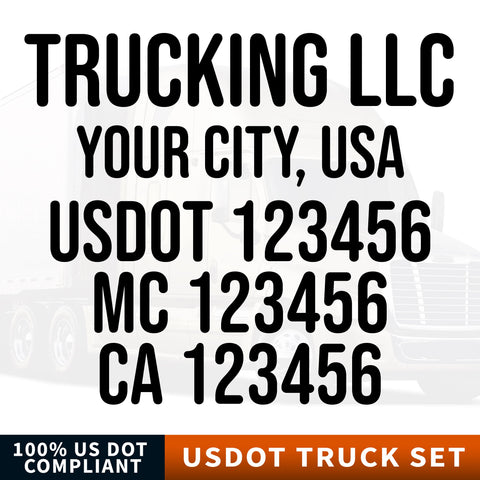 trucking company name, location, usdot, mc & ca number decal