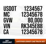 usdot, mc, gvw, vin ca cab set truck decal sticker